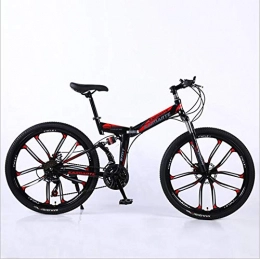 DGAGD Folding Bike DGAGD 24 inch folding mountain bike adult off-road soft tail bicycle ten cutter wheels-Black red_27 speed