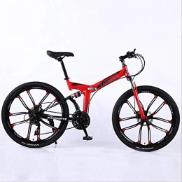 DGAGD Folding Bike DGAGD 24 inch folding mountain bike adult off-road soft tail bicycle ten cutter wheels-red_27 speed