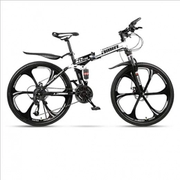 DGAGD Folding Bike DGAGD 24 inch folding mountain bike adult one-wheel double shock-absorbing off-road variable speed bicycle six-cutter wheel-Black and white_27 speed