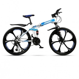 DGAGD Folding Bike DGAGD 24 inch folding mountain bike adult one-wheel double shock-absorbing off-road variable speed bicycle six-cutter wheel-White blue_21 speed