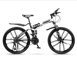 DGAGD Folding Bike DGAGD 24 inch folding mountain bike adult one-wheel double shock-absorbing off-road variable speed bicycle ten cutter wheels-Black and white_21 speed