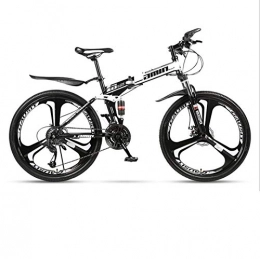 DGAGD Folding Bike DGAGD 24 inch folding mountain bike adult one-wheel double shock-absorbing off-road variable speed bicycle three-knife wheel-Black and white A_24 speed
