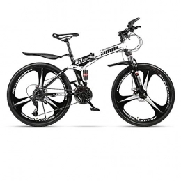 DGAGD Folding Bike DGAGD 24 inch folding mountain bike adult one-wheel double shock-absorbing off-road variable speed bicycle three-knife wheel-Black and white B_24 speed