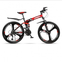 DGAGD Folding Bike DGAGD 24 inch folding mountain bike adult one-wheel double shock-absorbing off-road variable speed bicycle three-knife wheel-Black Red A_27 speed