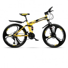 DGAGD Folding Bike DGAGD 24 inch folding mountain bike adult one-wheel double shock-absorbing off-road variable speed bicycle three-knife wheel-Black Yellow A_24 speed