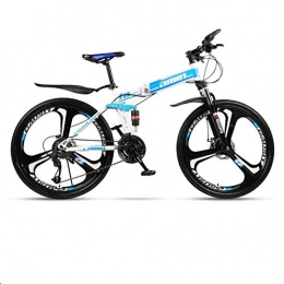 DGAGD Folding Bike DGAGD 24 inch folding mountain bike adult one-wheel double shock-absorbing off-road variable speed bicycle three-knife wheel-White Blue A_21 speed