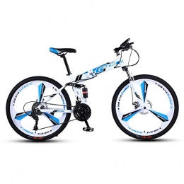 DGAGD Folding Bike DGAGD 24 inch folding mountain bike double shock absorber racing off-road variable speed bicycle three-wheel-White blue_24 speed