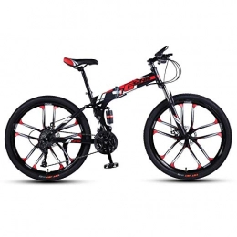 DGAGD Bike DGAGD 24-inch folding mountain bike with double shock absorber racing cross-country variable speed bike ten cutter wheels-Black red_27 speed