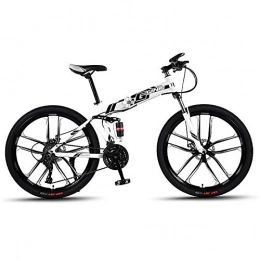 DGAGD Bike DGAGD 24-inch folding mountain bike with double shock absorber racing cross-country variable speed bike ten cutter wheels-White black_21 speed