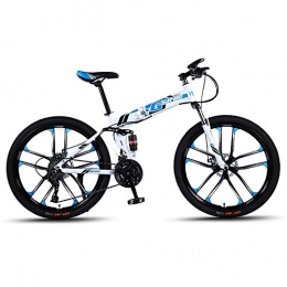 DGAGD Bike DGAGD 24-inch folding mountain bike with double shock absorber racing cross-country variable speed bike ten cutter wheels-White blue_27 speed
