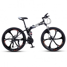 DGAGD Folding Bike DGAGD 24-inch folding mountain bike with double shock absorber racing off-road variable speed bike with six cutter wheels-Black and white_21 speed