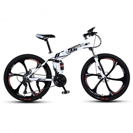 DGAGD Bike DGAGD 24-inch folding mountain bike with double shock absorber racing off-road variable speed bike with six cutter wheels-White black_27 speed
