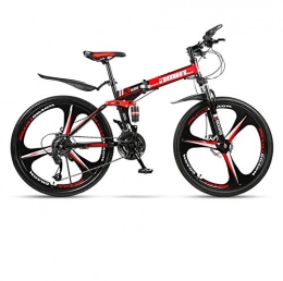 DGAGD Folding Bike DGAGD 26 inch folding mountain bike adult one-wheel double shock-absorbing off-road variable speed bicycle three-knife wheel-Black Red B_27 speed