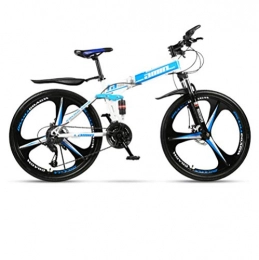 DGAGD Folding Bike DGAGD 26 inch folding mountain bike adult one-wheel double shock-absorbing off-road variable speed bicycle three-knife wheel-White Blue B_30 speed