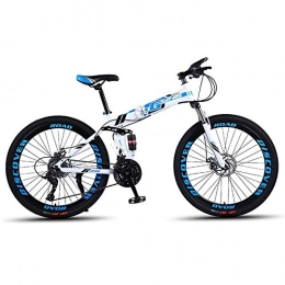 DGAGD Bike DGAGD 26 inch folding mountain bike double shock-absorbing racing off-road variable speed bicycle spoke wheel-White blue_21 speed