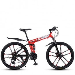 DGAGD Folding Bike DGAGD 26 inch shock absorption variable speed folding adult bicycle mountain bike ten cutter wheels-red_27 speed