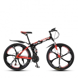 DGAGD Bike DGAGD Folding mountain bike 24 inch double shock-absorbing cross-country / variable speed mountain bike six cutter wheels-Black red_24 speed