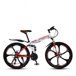 DGAGD Folding Bike DGAGD Folding mountain bike 24 inch double shock-absorbing cross-country / variable speed mountain bike six cutter wheels-White Red_24 speed