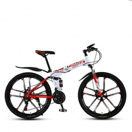 DGAGD Folding Bike DGAGD Folding mountain bike 26 inch double shock-absorbing off-road / variable speed mountain bike six cutter wheels-White Red_24 speed