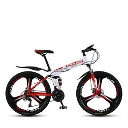 DGAGD Folding Bike DGAGD Folding mountain bike 26 inch double shock-absorbing off-road / variable speed mountain bike three-wheel-White Red_24 speed