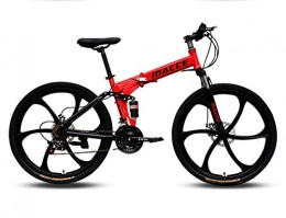 DGAGD Folding Bike DGAGD Mountain folding bike 26 inch variable speed double shock-absorbing bicycle six cutter wheels-red_21 speed
