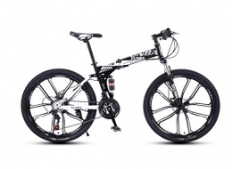 DGAGD Folding Bike DGAGD Variable speed folding mountain bike adult double shock absorber off-road 24 inch racing ten knife wheels-Black and white_24 speed
