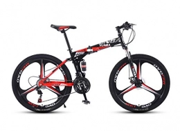 DGAGD Folding Bike DGAGD Variable speed folding mountain bike adult double shock-absorbing off-road 26 inch racing three-knife wheel-Black red_27 speed