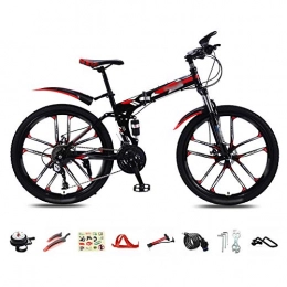 DGPOAD Folding Bike DGPOAD Foldable Bicycle 26 Inch, 30-Speed Folding Mountain Bike, Unisex Lightweight Commuter Bike, MTB Full Suspension Bicycle with Double Disc Brake / Red / B wheel