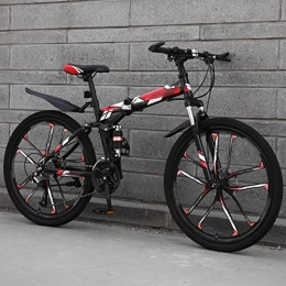 DGPOAD Folding Bike DGPOAD Mountain Bike Folding Bikes, 27-Speed Double Disc Brake Full Suspension Bicycle, 26 Inch Off-Road Variable Speed Bikes for Men And Women / Red