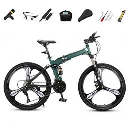 DGPOAD Bike DGPOAD Off-road Mountain Bike, 26-inch Folding Shock-absorbing Bicycle, Male And Female Adult Lady Bike, Foldable Commuter Bike - 27 Speed Gears with Double Disc Brake / Green