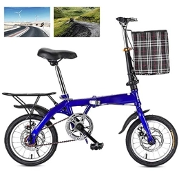 DORALO Folding Bike DORALO Folding City Bicycle Compact Bike, Adjustable Seat Outdoor Bike with Cycling Baskets And Carrier Frame, Mountain Bike for Adult Child Student, Single Speed Disc Brake, Blue, 16 inch