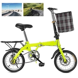 DORALO Folding Bike DORALO Folding City Bicycle Compact Bike, Adjustable Seat Outdoor Bike with Cycling Baskets And Carrier Frame, Mountain Bike for Adult Child Student, Single Speed Disc Brake, Green, 20 inch