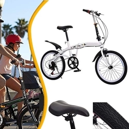 DORALO Folding Bike DORALO Lightweight Folding City Bicycle Bike, 6 Speed Shock Absorber Portable Commuter Bike, Mountain Bike Park Travel Bicycle Outdoor Leisure Bicycle, 20 Inch, White