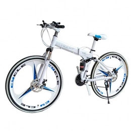 Bdclr Bike Double Disc Brake Double Shock Absorption Foldable 26 Inches 21 Speed Overall Wheel Three-Knife Wheel Mountain Bike, White