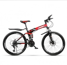 DGAGD Folding Bike Double shock-absorbing integrated wheel cross-country folding mountain bike bicycle spoke wheel-Black red_24 speed