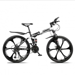 DGAGD Folding Bike Double shock-absorbing one-wheel cross-country folding mountain bike bicycle six cutter wheels-Black and white_30 speed