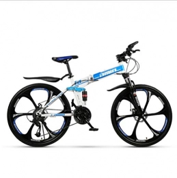 DGAGD Folding Bike Double shock-absorbing one-wheel cross-country folding mountain bike bicycle six cutter wheels-White blue_24 speed