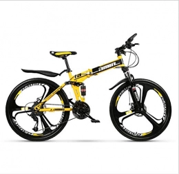 DGAGD Folding Bike Double shock-absorbing one-wheel cross-country folding mountain bike bicycle three-cutter wheel-Black and yellow_27 speed