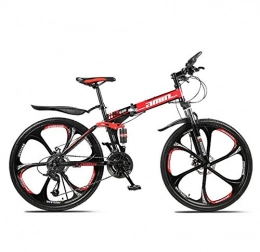 DGAGD Folding Bike Double shock-absorbing one-wheel cross-country folding mountain bike bicycle three-cutter wheel-Black red_21 speed