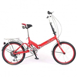 DPGPLP Folding Bike DPGPLP 20-Inch Folding Speed Bicycle - Adult Folding Bicycle Bicycle Women's Student Ladies Single Speed Variable Speed Shock Absorber Bicycle Portable Commuter Car, Red, singlespeed