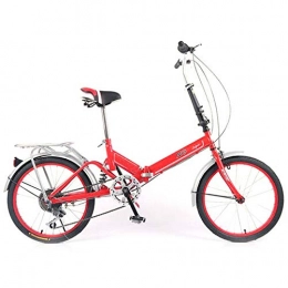 DPGPLP Folding Bike DPGPLP 20-Inch Folding Speed Bicycle - Adult Folding Bicycle Bicycle Women's Student Ladies Single Speed Variable Speed Shock Absorber Bicycle Portable Commuter Car, Red, sixspeed