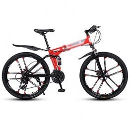 DQWGSS Bike DQWGSS 26-Inch Carbon Steel Folding Bicycle, Portable Shock-Absorbing Bicycle, One-Wheel Variable Speed Adult Bicycle, Suitable for Teenagers And Adults, Red, 21 speed