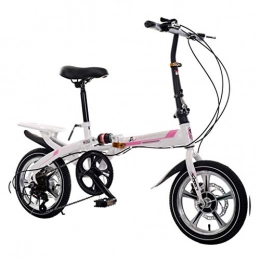 DQWGSS Folding Bike DQWGSS Adult Folding Bike with Shock Absorbers and Safety Brakes Adjustable Seat and Handlebar Foldable Road Bike for Men Women Student, white and pink, S