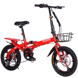 DQWGSS Folding Bike DQWGSS Folding Bike, Unisex Carbon Steel Bike, Variable Speed One-Wheel Folding Bike, Used for Outdoor And Exercise, Red, 16in