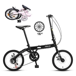 DRAGDS Folding Bike DRAGDS 16Inch Girl Mini Folding Bike, 6 Speed Variable Speed Bicycle, Double Disc Brake Small Lightweight Portable Bicycle of Adjustable for Teen and Women, 16 inch