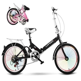 DRAGDS Folding Bike DRAGDS 20Inch Pink Student Folding Bike, Mini Carbon Steel Bicycle of Color Banner Wheel and Shock Absorbers, Commuter Foldable Cycling, 20 inch