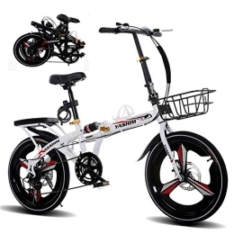 DRAGDS Folding Bike DRAGDS Folding Bicycle Bike, Adult City Variable Speed Bicycle of Carbon Steel Frame, Portable Student Bicycle Folding Carrier Bicycle Bike, White