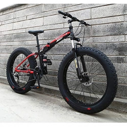 DRAKE18 Bike DRAKE18 Folding Fat Bike, 21 Speed Fat Tire Snow Mountain Bicycle, Double Shock Absorption, Double Disc Brake, All Terrain Off-Road Bike for Adults, Red, 24IN