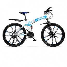 DSAQAO Bike DSAQAO 24 Inch Folding Mountain Bike, Full Suspension MTB Bikes 21 24 27 30 Speed Disc Bicycle For Adult Teens Student White+blue 30 Speed