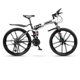 DSAQAO Bike DSAQAO Folding Mountain Bike, 26 Inch 10 Spoke 21 24 27 30 Speed Disc Bicycle Full Suspension Mtb Bikes For Adult Teens Black+white 30 Speed